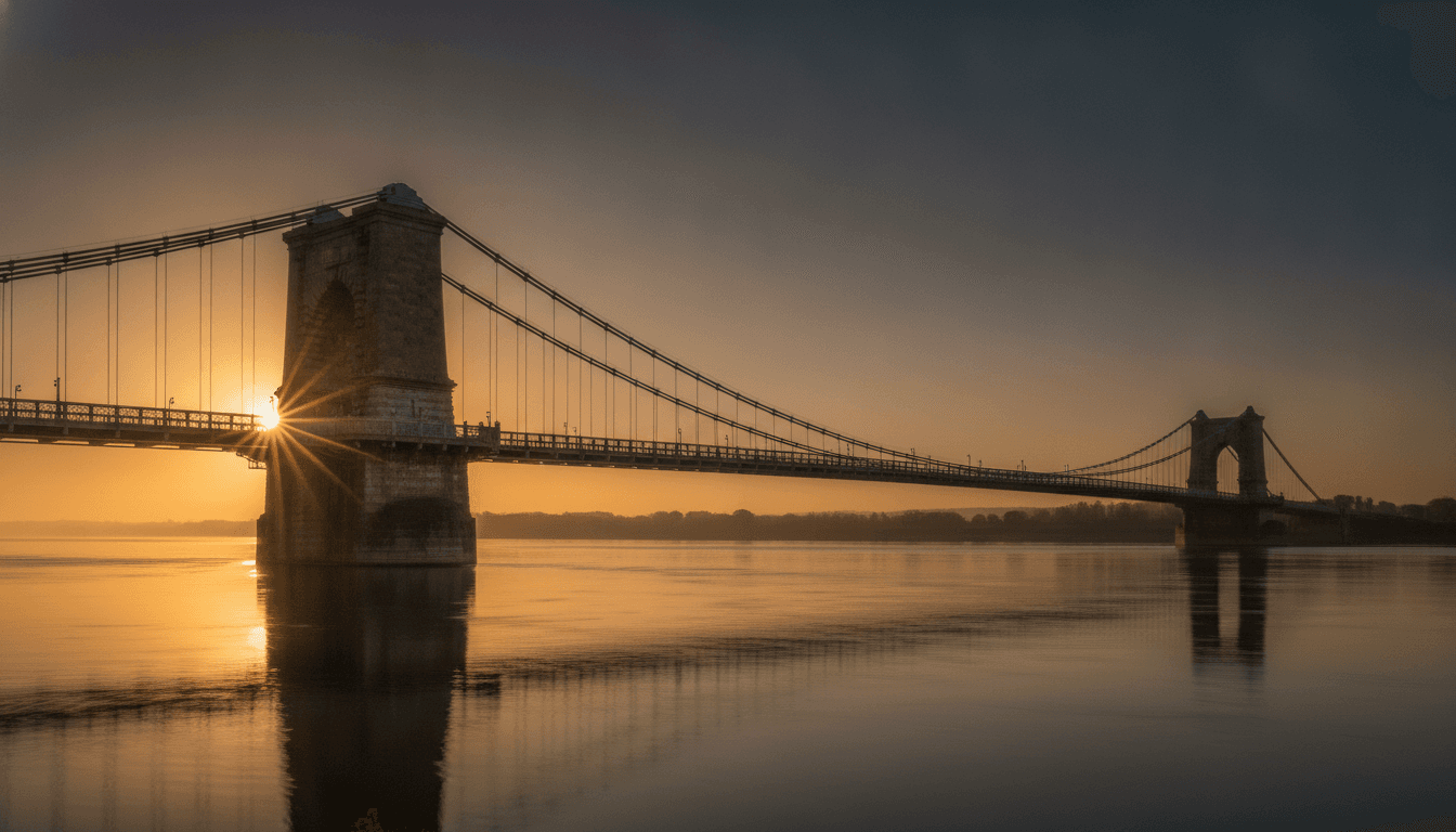 Suspension bridge at golden hour